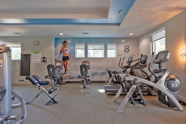 1900 Barton Springs Rd Unit 3038, Austin, TX 78704 - exercise room with plenty of natural light, recessed lighting, and carpet flooring