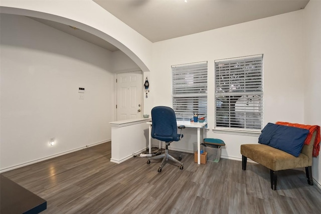 9206 Brents Elm Dr, Austin, TX 78744 - office featuring wood finished floors and arched walkways