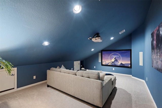 15908 Spillman Ranch Loop, Austin, TX 78738 - home theater with lofted ceiling, carpet, and recessed lighting