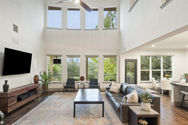 15908 Spillman Ranch Loop, Austin, TX 78738 - living area featuring a towering ceiling and hardwood / wood-style flooring