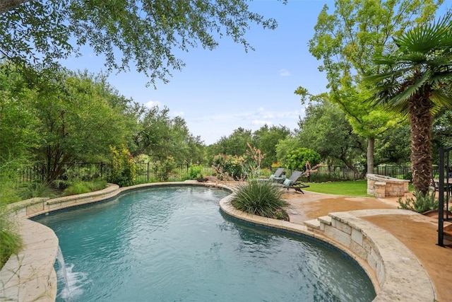 15908 Spillman Ranch Loop, Austin, TX 78738 - view of pool featuring a patio area, a fenced backyard, and view of wooded area