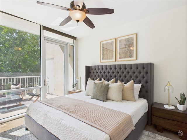 1600 Barton Springs Rd Unit 5107, Austin, TX 78704 - bedroom with a wall of windows, access to exterior, and ceiling fan