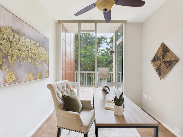 1600 Barton Springs Rd Unit 5107, Austin, TX 78704 - living area featuring a wall of windows, carpet, and ceiling fan