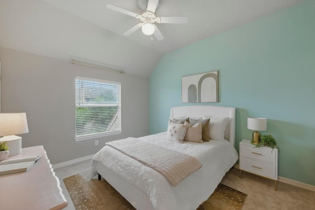 7617 Roaring Springs Dr, Austin, TX 78736 - bedroom featuring light carpet, lofted ceiling, and a ceiling fan