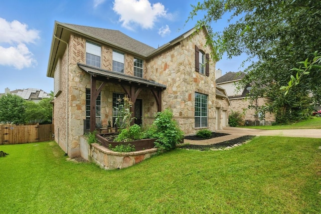 7617 Roaring Springs Dr, Austin, TX 78736 - view of front of home with stone siding, a garage, and concrete driveway