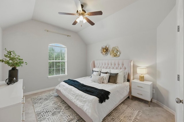 7617 Roaring Springs Dr, Austin, TX 78736 - bedroom with light carpet, vaulted ceiling, and a ceiling fan