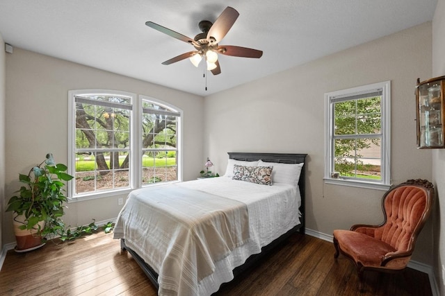 509 Explorer Dr, Lakeway, TX 78734 - bedroom with hardwood / wood-style floors, multiple windows, and a ceiling fan