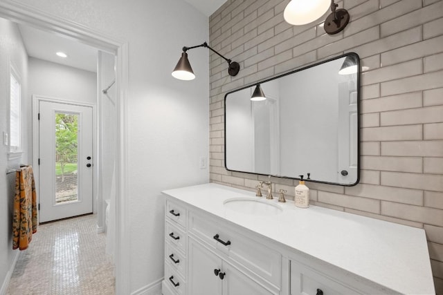 509 Explorer Dr, Lakeway, TX 78734 - bathroom with vanity, tile patterned floors, and a shower