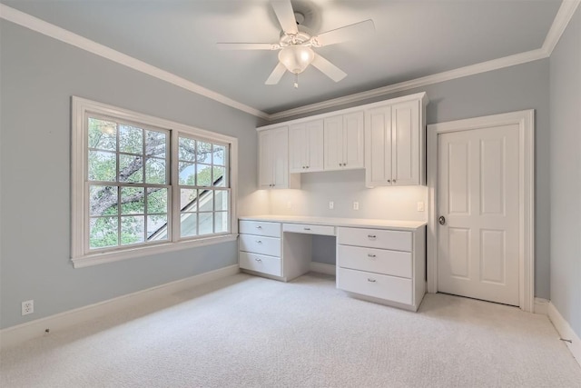 7503 Stonecliff Cir, Austin, TX 78731 - unfurnished office featuring light carpet, built in study area, crown molding, and ceiling fan