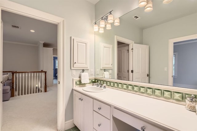 7503 Stonecliff Cir, Austin, TX 78731 - bathroom with vanity and ornamental molding