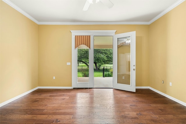 130 Enchanted Dr, Georgetown, TX 78633 - empty room with ceiling fan, hardwood / wood-style flooring, and ornamental molding