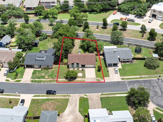 907 Great Oaks Cv, Round Rock, TX 78681 - aerial view of residential area with property parcel outlined
