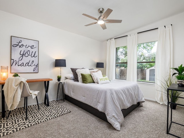 12919 Margit Dr, Austin, TX 78729 - bedroom featuring vaulted ceiling, carpet, and ceiling fan