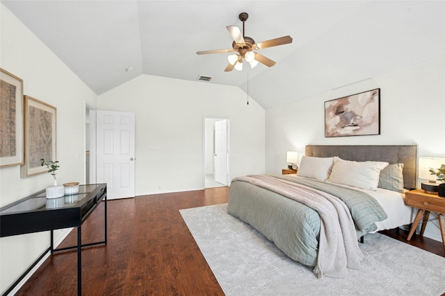 11024 Mint Julep Dr, Austin, TX 78748 - bedroom with vaulted ceiling, wood finished floors, and ceiling fan