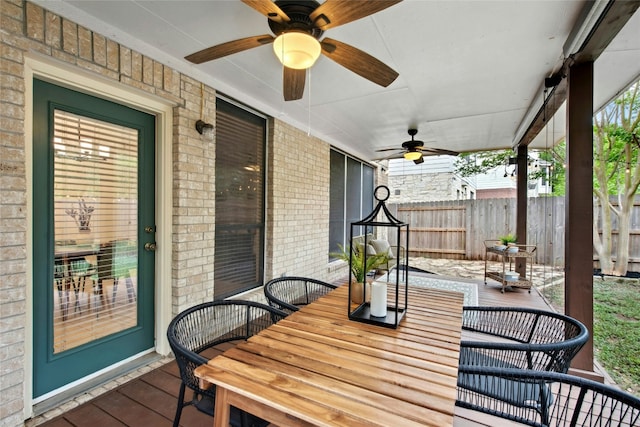 11024 Mint Julep Dr, Austin, TX 78748 - view of patio featuring a ceiling fan and outdoor dining space