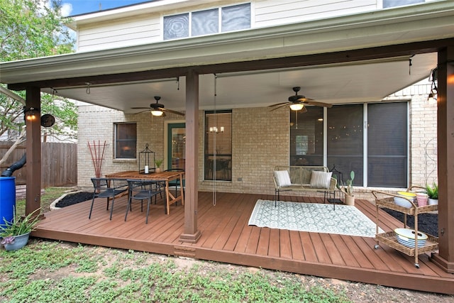 11024 Mint Julep Dr, Austin, TX 78748 - deck featuring a ceiling fan and outdoor dining area