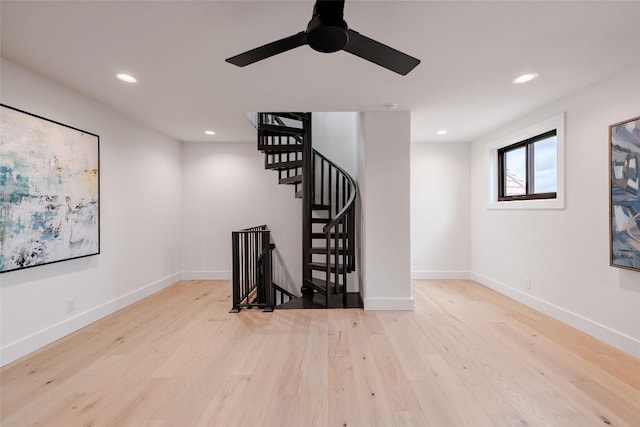 3901 Peak Lookout Dr, Austin, TX 78738 - unfurnished living room with wood finished floors, recessed lighting, and a ceiling fan