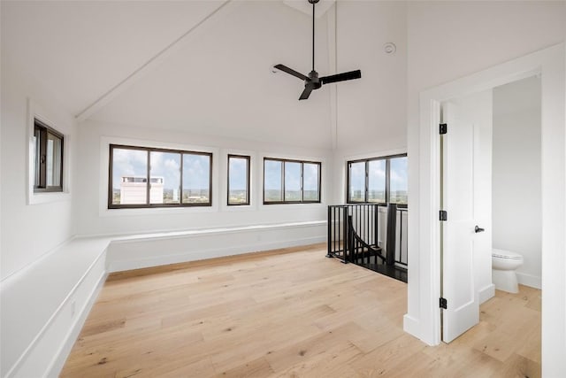 3901 Peak Lookout Dr, Austin, TX 78738 - unfurnished room featuring ceiling fan, light wood-style floors, and high vaulted ceiling