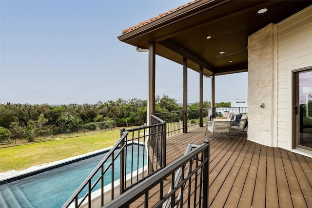 3901 Peak Lookout Dr, Austin, TX 78738 - deck featuring a lawn, an outdoor pool, and outdoor lounge area
