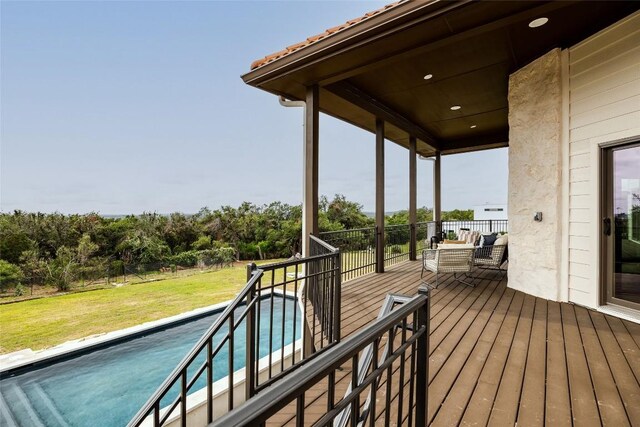 3901 Peak Lookout Dr, Austin, TX 78738 - deck with a yard, an outdoor pool, and an outdoor living space