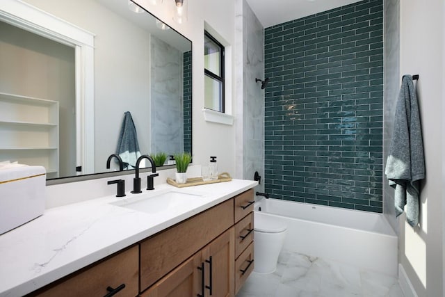 439 Junker Hl, Fredericksburg, TX 78624 - full bath with vanity, marble look tile flooring, and washtub / shower combination