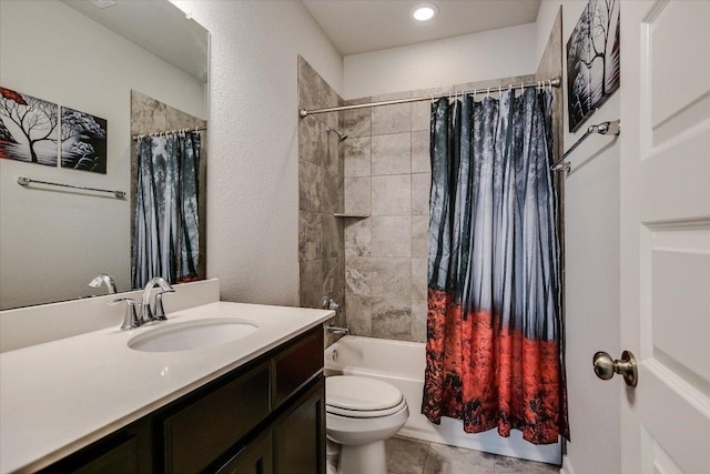 132 Ancellotta Way, Leander, TX 78641 - full bath with vanity, shower / bathtub combination with curtain, and tile patterned flooring
