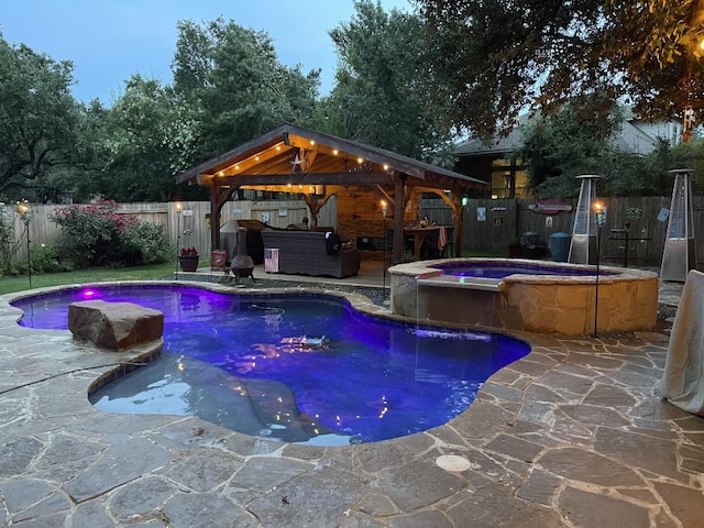 15413 Echo Hills Dr, Austin, TX 78717 - view of swimming pool featuring a gazebo, a fenced backyard, a patio area, and an in-ground hot tub