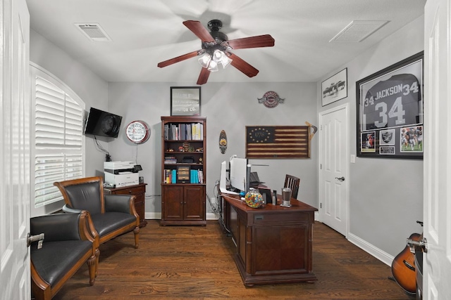 15413 Echo Hills Dr, Austin, TX 78717 - office space with ceiling fan and dark wood-type flooring