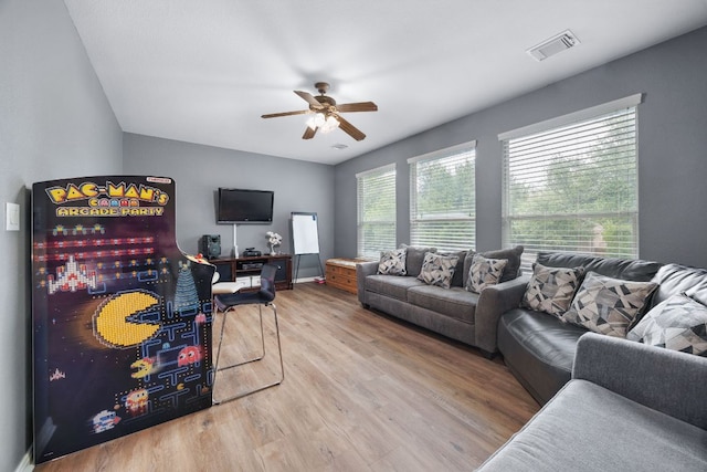 15413 Echo Hills Dr, Austin, TX 78717 - living room featuring a ceiling fan and wood finished floors