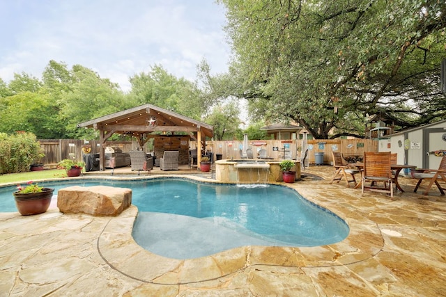 15413 Echo Hills Dr, Austin, TX 78717 - view of swimming pool with a gazebo, a fenced backyard, and a patio area