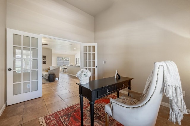 19105 Obed River Dr, Pflugerville, TX 78660 - tiled office space featuring french doors and a towering ceiling