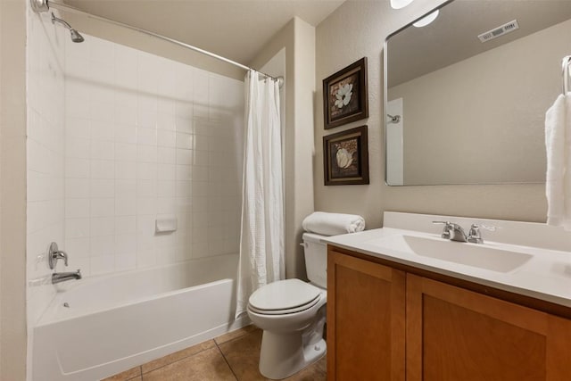 19105 Obed River Dr, Pflugerville, TX 78660 - bathroom featuring tile patterned flooring, vanity, and shower / bath combination with curtain