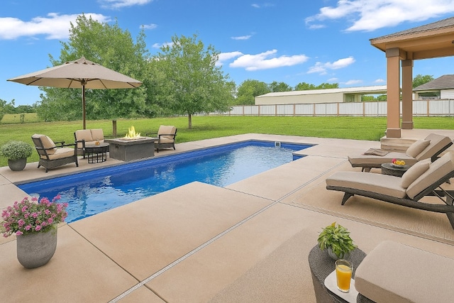 123 Brittany Ln, Bastrop, TX 78602 - view of pool with a fire pit and a patio