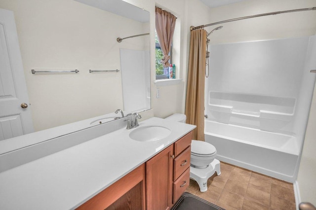 123 Brittany Ln, Bastrop, TX 78602 - bathroom featuring shower / bath combination with curtain, vanity, and tile patterned flooring