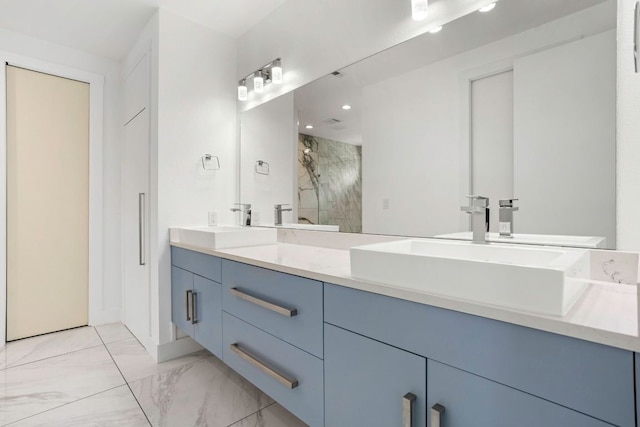 14430 Tuscola Cir, Austin, TX 78734 - full bath with marble finish floors, double vanity, and a shower stall
