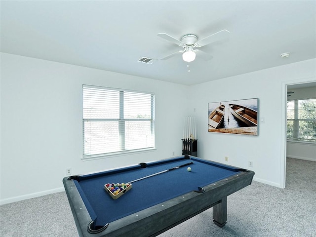 106 S Gadwall Ln, Cedar Park, TX 78613 - rec room featuring carpet floors, ceiling fan, and pool table