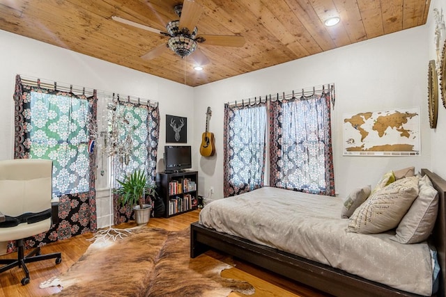 2834 Pearl St, Austin, TX 78705 - bedroom featuring wooden ceiling, wood finished floors, recessed lighting, and ceiling fan