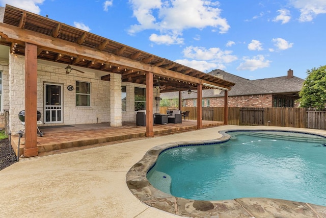 204 Lake Livingston Dr, Georgetown, TX 78628 - view of pool featuring a ceiling fan, a patio, area for grilling, and an outdoor living space