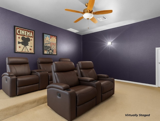 204 Lake Livingston Dr, Georgetown, TX 78628 - carpeted home theater room featuring a ceiling fan