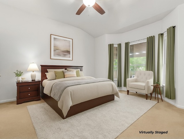 204 Lake Livingston Dr, Georgetown, TX 78628 - bedroom with light colored carpet, lofted ceiling, and ceiling fan