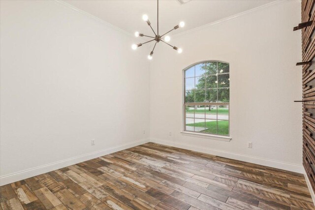 5012 Jeanine Dr, Temple, TX 76502 - unfurnished dining area with crown molding, a chandelier, and dark wood-style floors