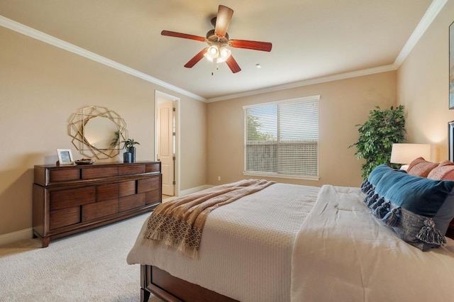 11900 Timber Heights Dr, Austin, TX 78754 - bedroom featuring ornamental molding, light colored carpet, and ceiling fan
