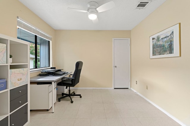 3008 Siskin Dr, Austin, TX 78745 - office area featuring a ceiling fan and a textured ceiling