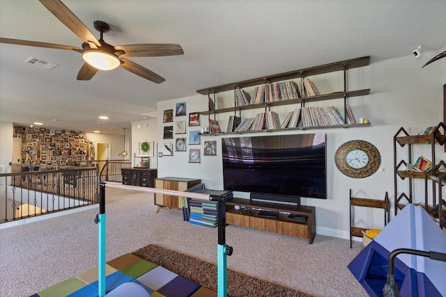 1915 Los Santos Dr, San Marcos, TX 78666 - living room featuring a ceiling fan and carpet floors