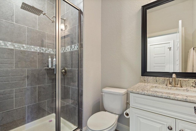 1915 Los Santos Dr, San Marcos, TX 78666 - full bathroom featuring vanity, a stall shower, and a textured wall