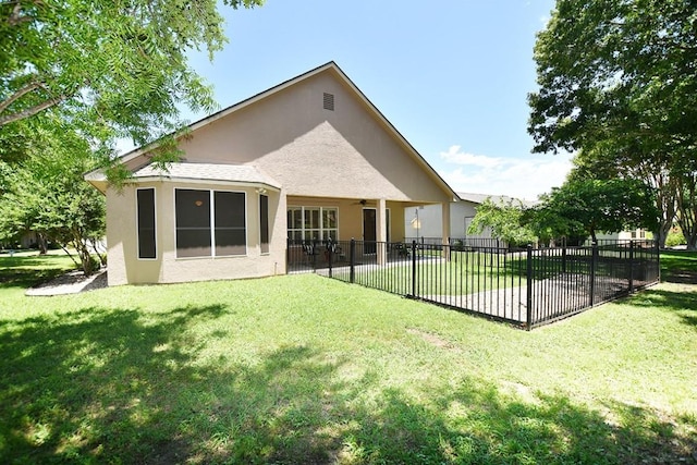 101 Bass St, Georgetown, TX 78633 - rear view of house featuring ceiling fan and stucco siding
