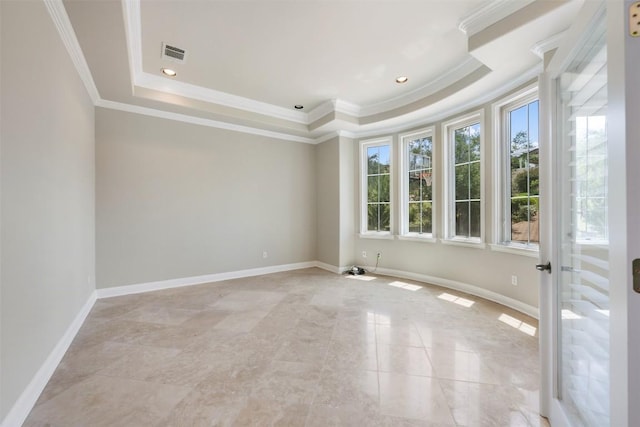 27 Autumn Oaks Dr, The Hills, TX 78738 - empty room featuring a raised ceiling, crown molding, light tile patterned floors, and recessed lighting
