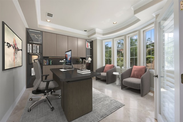 27 Autumn Oaks Dr, The Hills, TX 78738 - office space featuring a tray ceiling, crown molding, and recessed lighting