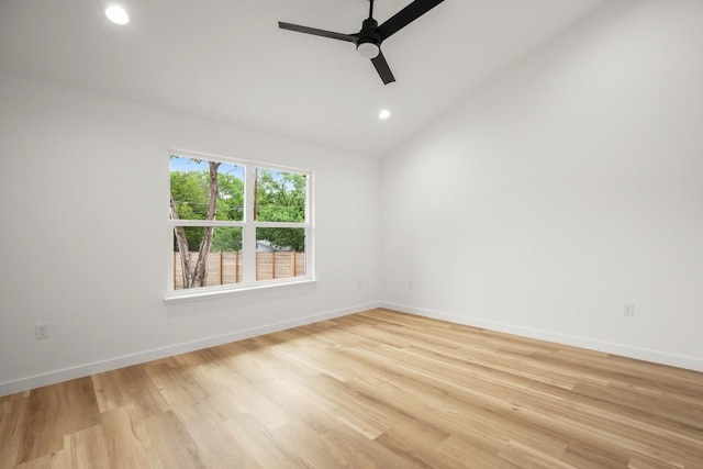 11615 February Dr, Austin, TX 78753 - empty room with ceiling fan, vaulted ceiling, recessed lighting, and light wood-style floors