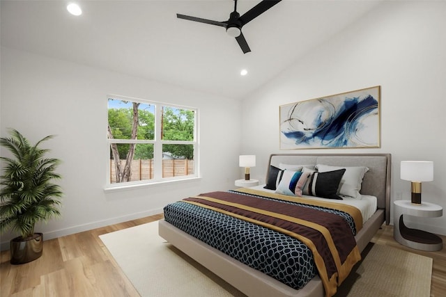 11615 February Dr, Austin, TX 78753 - bedroom with recessed lighting, wood finished floors, vaulted ceiling, and ceiling fan